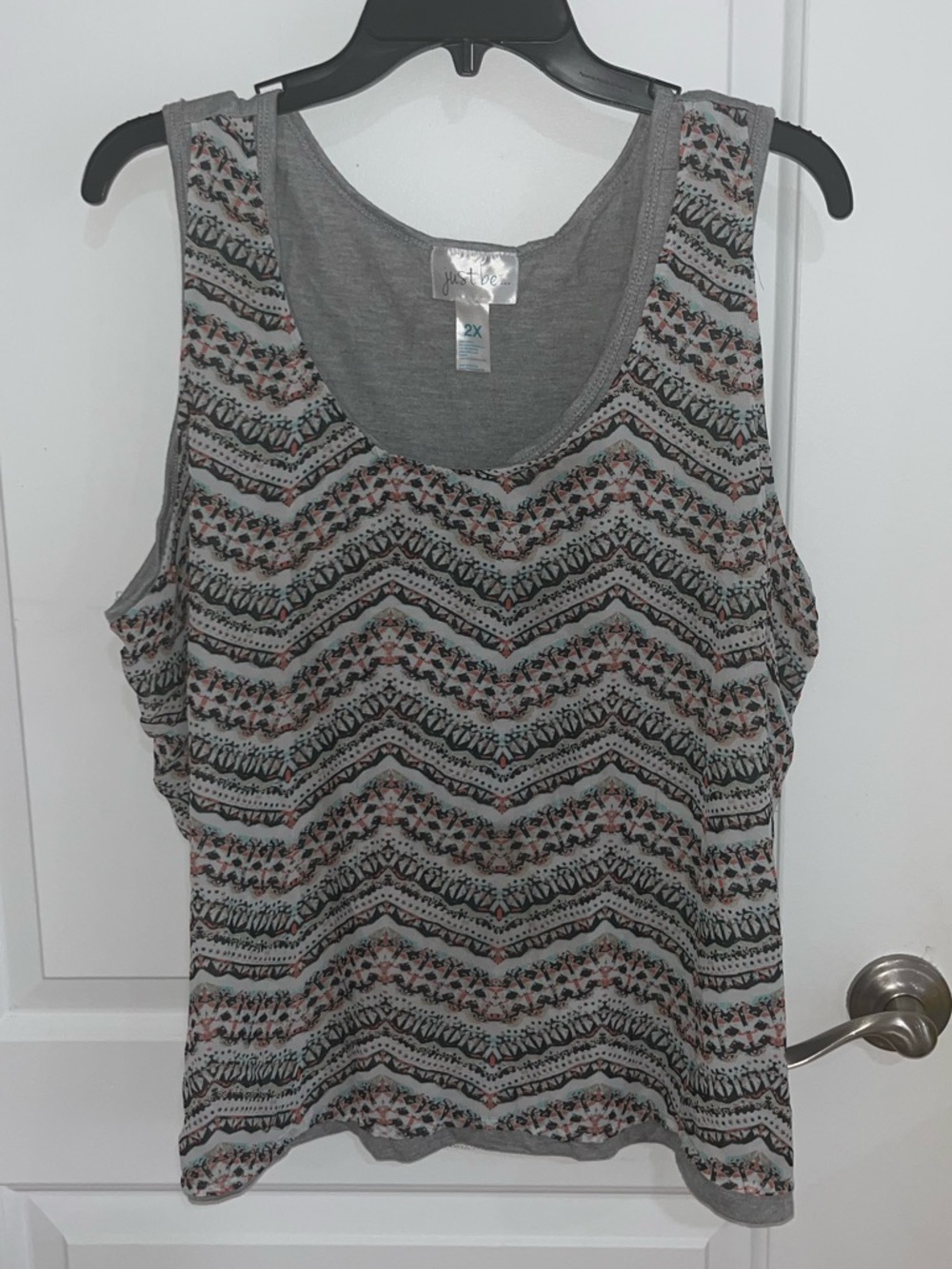Just Be Grey Chevron & Floral Scoop Neck Tank